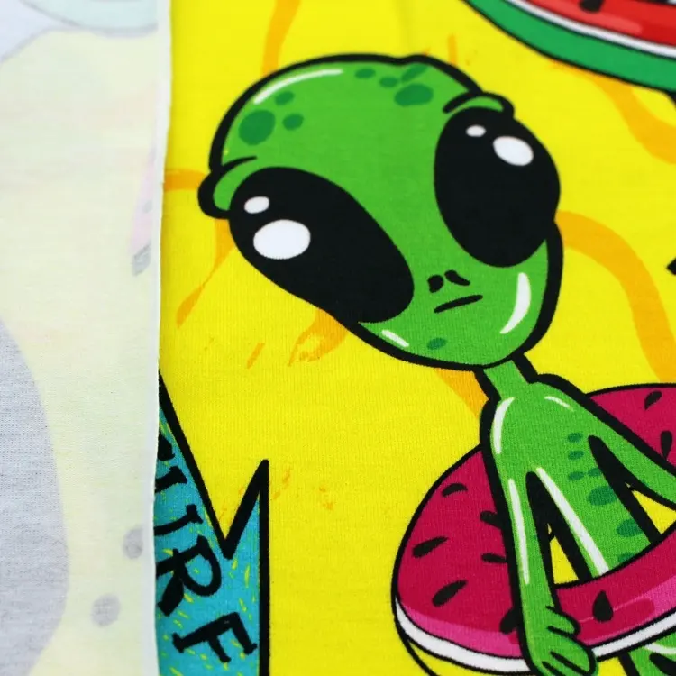 Diseño personalizado de alta calidad Alien 40s absorbente de humedad 95% algodón 5% Spandex tejido elástico liso Jersey telas