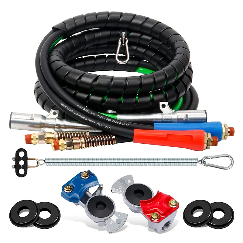 3 in 1 Spiral Wrap ABS Electrical Cord and Rubber Air Line Polyester Braided Hose Assemblies 7 Way Electrical Trailer Cord