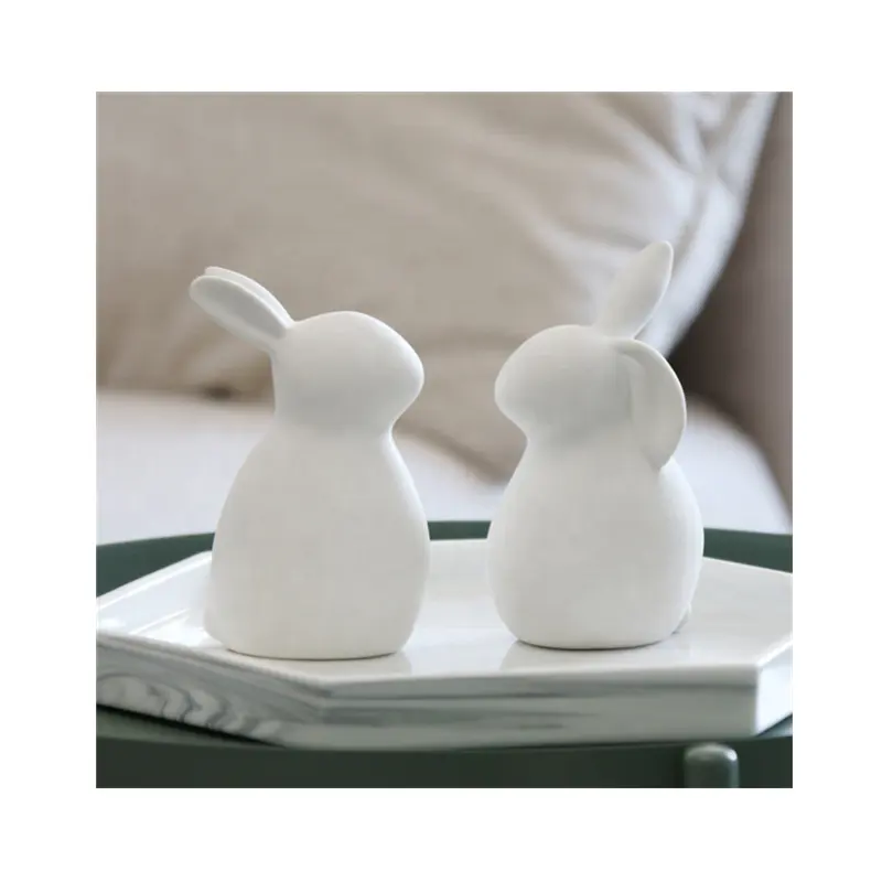 Conejo de porcelana blanca, clásico, decoración de Pascua