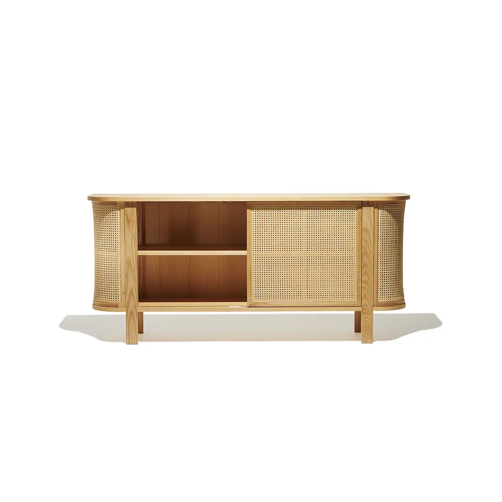 Indonesia teak wood and rattan furniture product minimalist tv stand with legs standing displaying cabinet