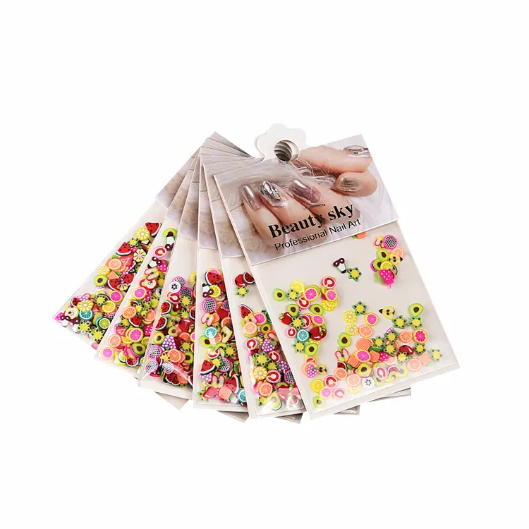 Juego de 6 bolsas de diseño de uñas, palos de fruta 3d no tóxicos, para uñas artísticas, en rodajas de formas mezcladas, frutas coloridas para uñas