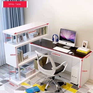 Modern Rotating <strong>Computer</strong> Desk Adjustable Feature Simple Bookcase Integrated Corner Desk Bookshelf Bedroom Home Office Use Metal