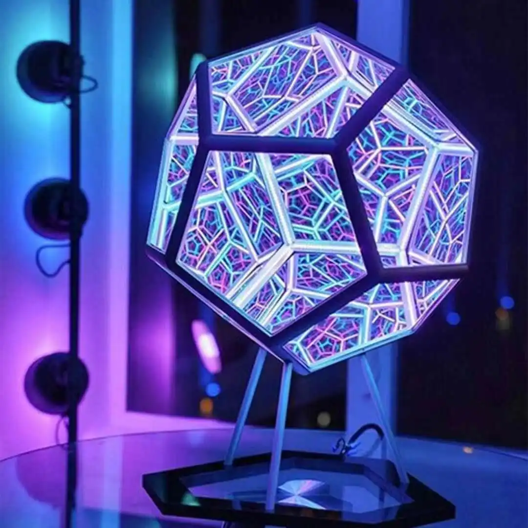 Creative And Cool Infinite Dodecahedron Color Art Night Light Children Bedroom Led Luminaria Projector Table Lamp