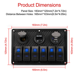 6 gang chuyển đổi bảng điều chỉnh biển tấm nhựa SPST ON-OFF 6 gang dẫn chuyển đổi bảng điều chỉnh với ổ cắm điện và vôn kế và ổ cắm USB - Product Image 3