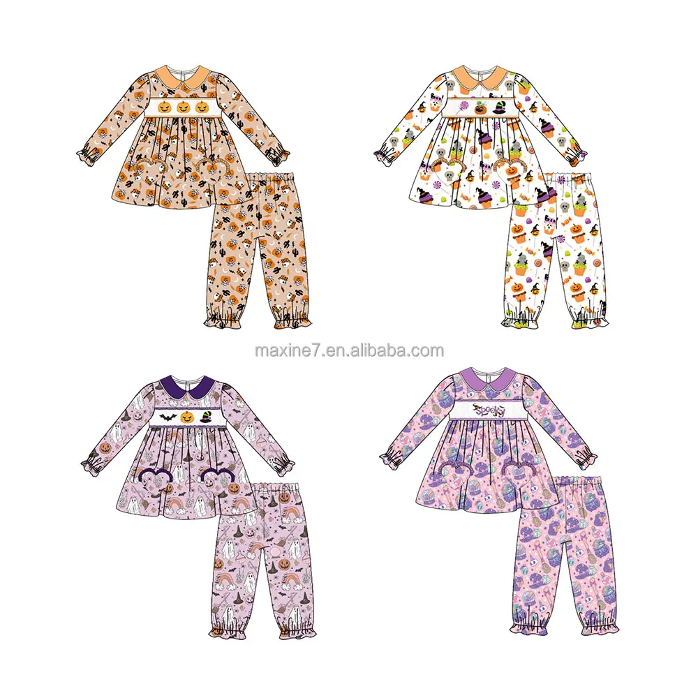 प्योरसन बच्चों के कपड़े हैलोवीन कद्दू बेबी गर्ल्स कॉटन पजामा बच्चों के स्मोक्ड कपड़े आउटफिट