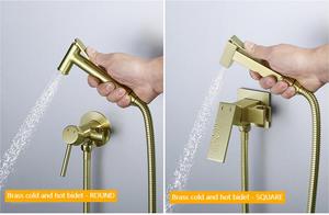 Gizli musluk tuvalet püskürtücü bide seti pirinç altın fırçalanmış el duvara monte mikser hortum ile sıcak ve soğuk Shattaf seti - Product Image 6