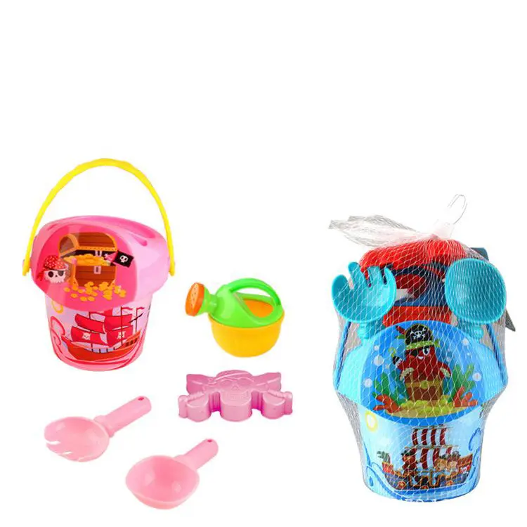 Cubo de pirata estampado con almohadilla para niños, juguete de playa, combinación creativa, pala de arena y agua, molde para ducha pequeña, 6 uds.