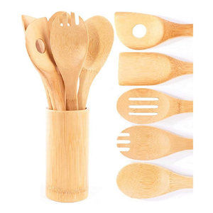 Set Peralatan Memasak Bahan Kayu, <span class=keywords><strong>Spatula</strong></span>, Sendok Garpu, Peralatan Memasak Bambu 6 Buah untuk Peralatan Makan Dapur Rumah