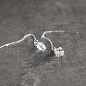 Ham Herkimer elmas Nugget küpe, nisan Birthstone uzun Threader küpe, 925 ayar gümüş zincir Dangle küpe - Product Image 4