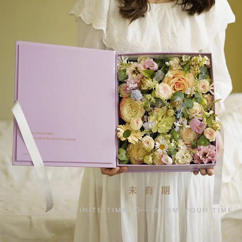 กล่องของขวัญ DIY Violet Book ชนิดพร้อมริบบิ้น,กล่องใส่ดอกไม้หรูหรากล่องช่อดอกไม้