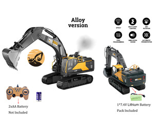 Jinming 18 kanallar alaşım uzaktan kumanda inşaat ekskavatör araçlar oyuncak sprey ile 1:18 RC Diecast Model arabalar - Product Image 5