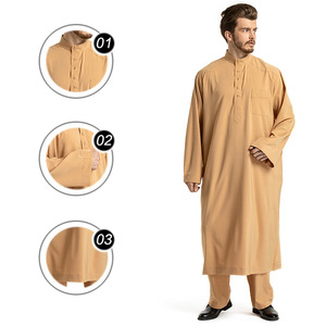 Zarif XXL erkek Kaftan Thobe juadults yeni tasarım basit arapça müslüman etnik kumaş yetişkinler için Polyester kumaştan yapılmış - Product Image 3