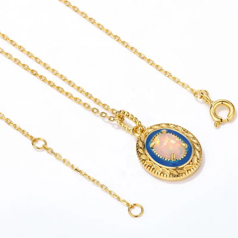 Çin yeni tasarım güzel altın kolye yarı taş unisex 925 gümüş pembe opal kolye kolye