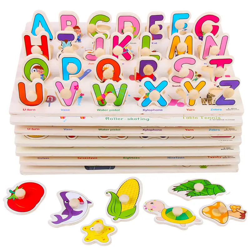 Hot Sale Kindergarten Unterricht AIDS Alphabet Puzzles Spielzeug Set Babys Holz Kinder Digital Puzzle