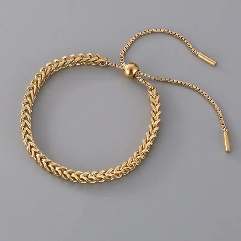 Cadena de eslabones trenzada para mujer, brazalete de acero inoxidable, oro Real, 18K