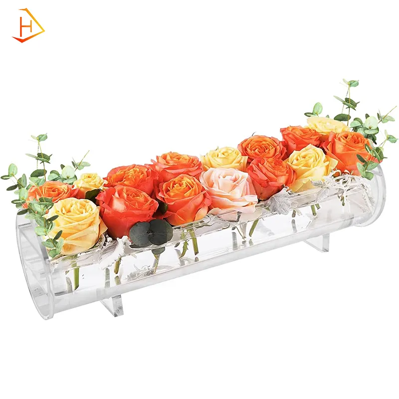 Bán Buôn Phong Cách Hiện Đại Rõ Ràng Dài Hình Chữ Nhật Acrylic Vase Rose Flower Hộp Hiển Thị Hoa Trung Tâm Cho Đám Cưới Trang Trí Hd