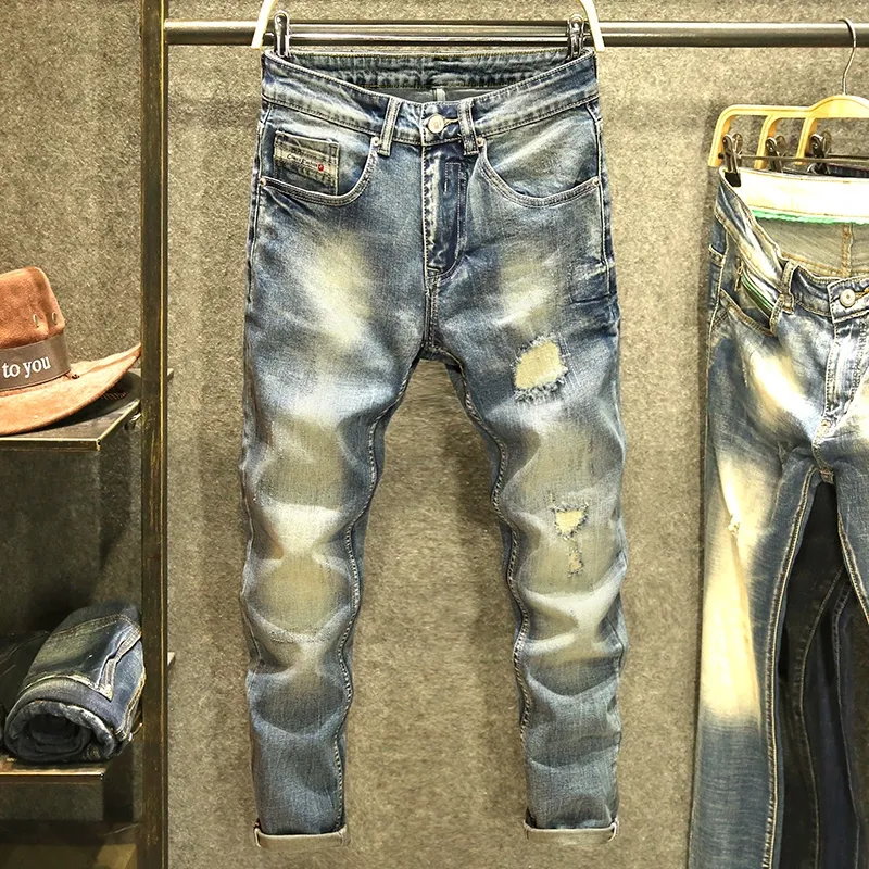 2024 Men's Stretch Skinny Jeans Men's Stretch Ripped pants Men's jeans