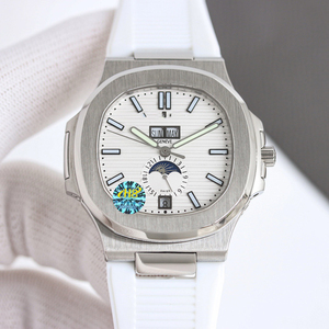 Sang trọng superclone mặt trăng giai đoạn xem với đầy đủ Lịch hiển thị bạc Thép không gỉ trường hợp trắng cao su dây đeo Hộp quà tặng - Product Image 2