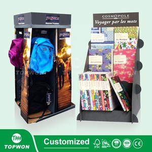 Estante de exhibición de libros, estante de cartón personalizado para tienda al por menor, con gancho de papel de papelería
