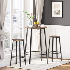 High Industrial Bar Dining <strong>Table</strong> Set Tall <strong>Counter</strong> <strong>Height</strong> Bar <strong>Table</strong> with Two Bar Stools and Foot Pads - Product Image 6
