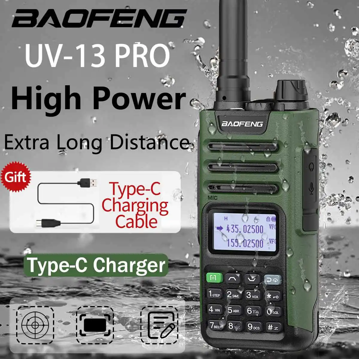 Baofeng UV-13 Pro Walkie Talkie High Power 999 Kanaal 16 Km Lange Afstand Dual Band Type-C Jack Upgrade UV-10R