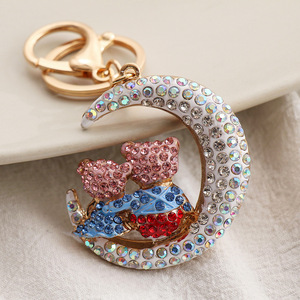 Bling Rhinestone Teddy Bear anahtarlık kristal aşk ay ayı şekilli anahtar zincirleri çift anahtarlıklar Charm hediyeler elmas ayı anahtarlık