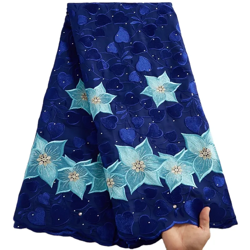 Nigerian azul africano tecido elástico laço suíço voile bordado tecidos suíça vestidos têxteis 2511