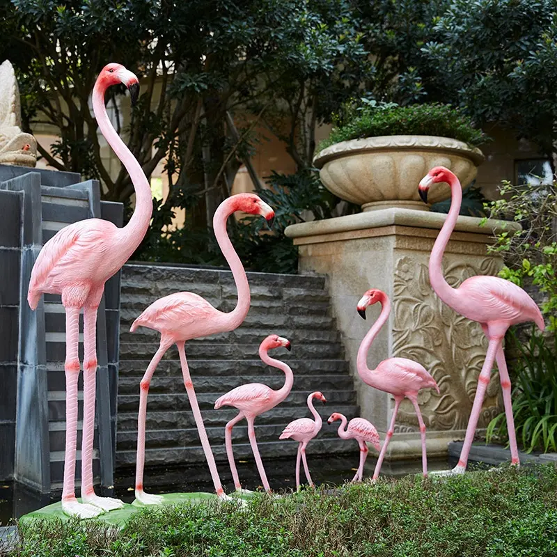 ديكور حديقة جميلة, منحوتات الطيور الجميلة ، مصنوعة من الراتنج ، الفيبرجلاس ، اللون الوردي ، فلامنجو ، تمثال لأحواض السباحة المائية ، ديكور