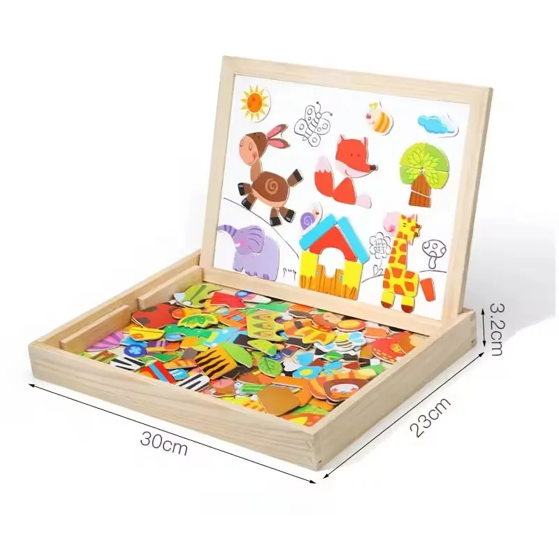 モンテッソーリアラビア数字磁気パズル木製両面製図板おもちゃ