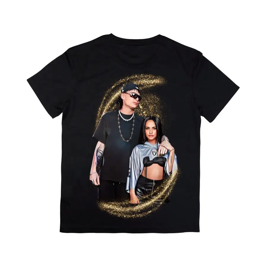 2023 Moda nuevo diseño Peso Pluma & Becky G Estampado de doble cara 2 imágenes diferentes camisetas unisex para parejas