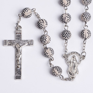 Beads Silver Tone Metal Crucifix Lady of Miracles Center Catholic Christian Rosary Chain Necklace