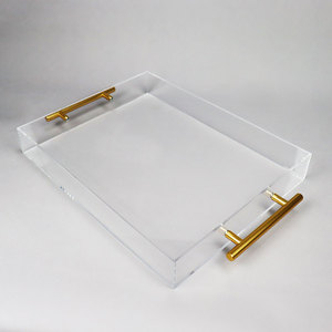 工厂定制透明萤石亚克力水果透明托盘亚克力方形托盘，带金柄 - Product Image 1