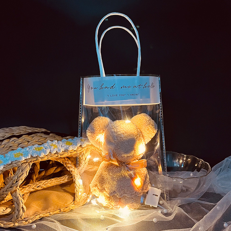 Pink teddy bear+ins self-adhesive bag+warm light