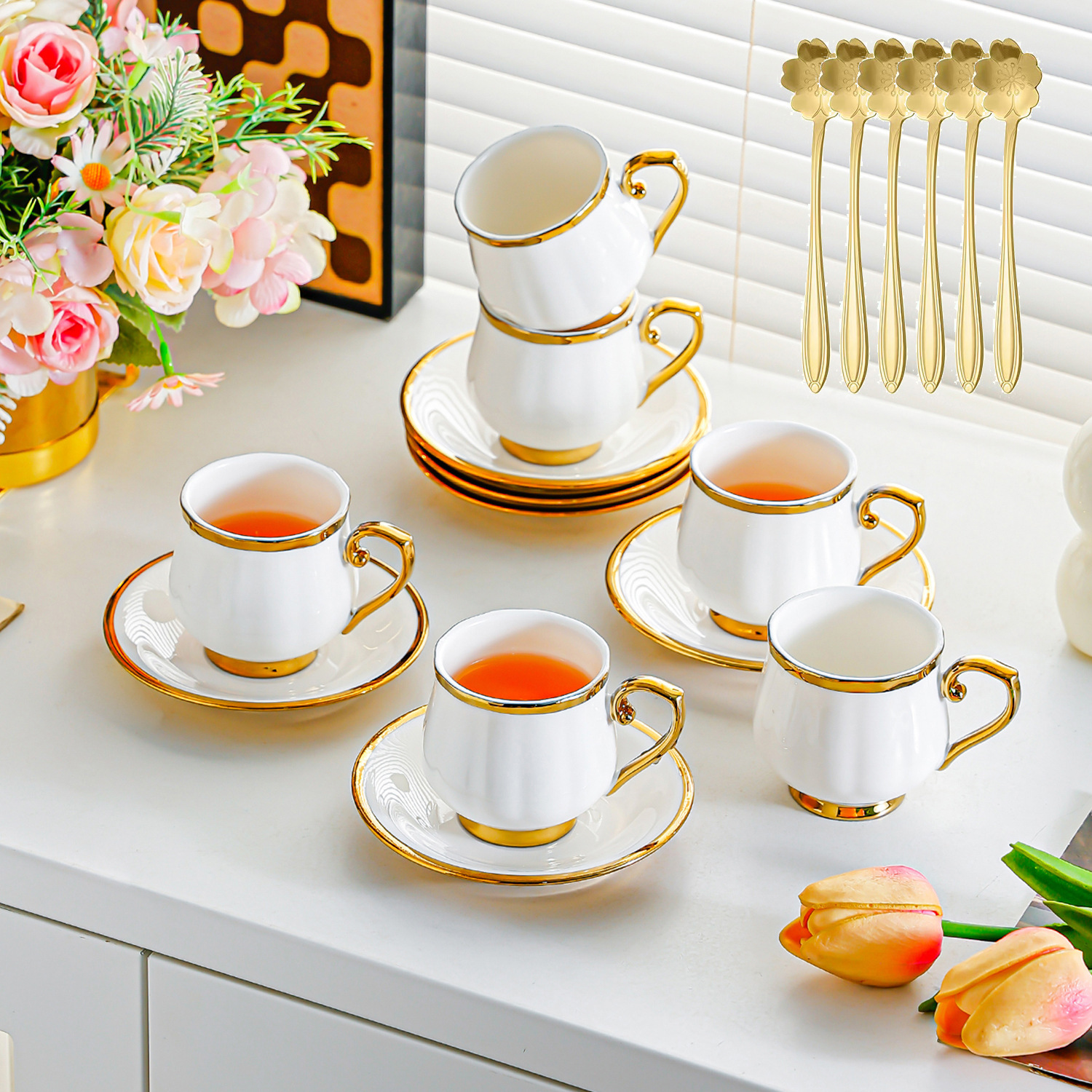 5001-6 cups, 6 saucers, 6 spoons