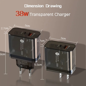 <strong>38W</strong> Transparent Shell <strong>Charger</strong> for Mobile Phone EU US Charging Head Tablet QC3.0 PD20W Fast Charge Adapter - Product Image 6