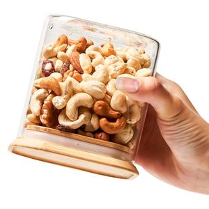 気密竹製の木製蓋付きの正方形のガラス瓶ホウケイ酸透明ガラス加熱可能な食品キャニスター