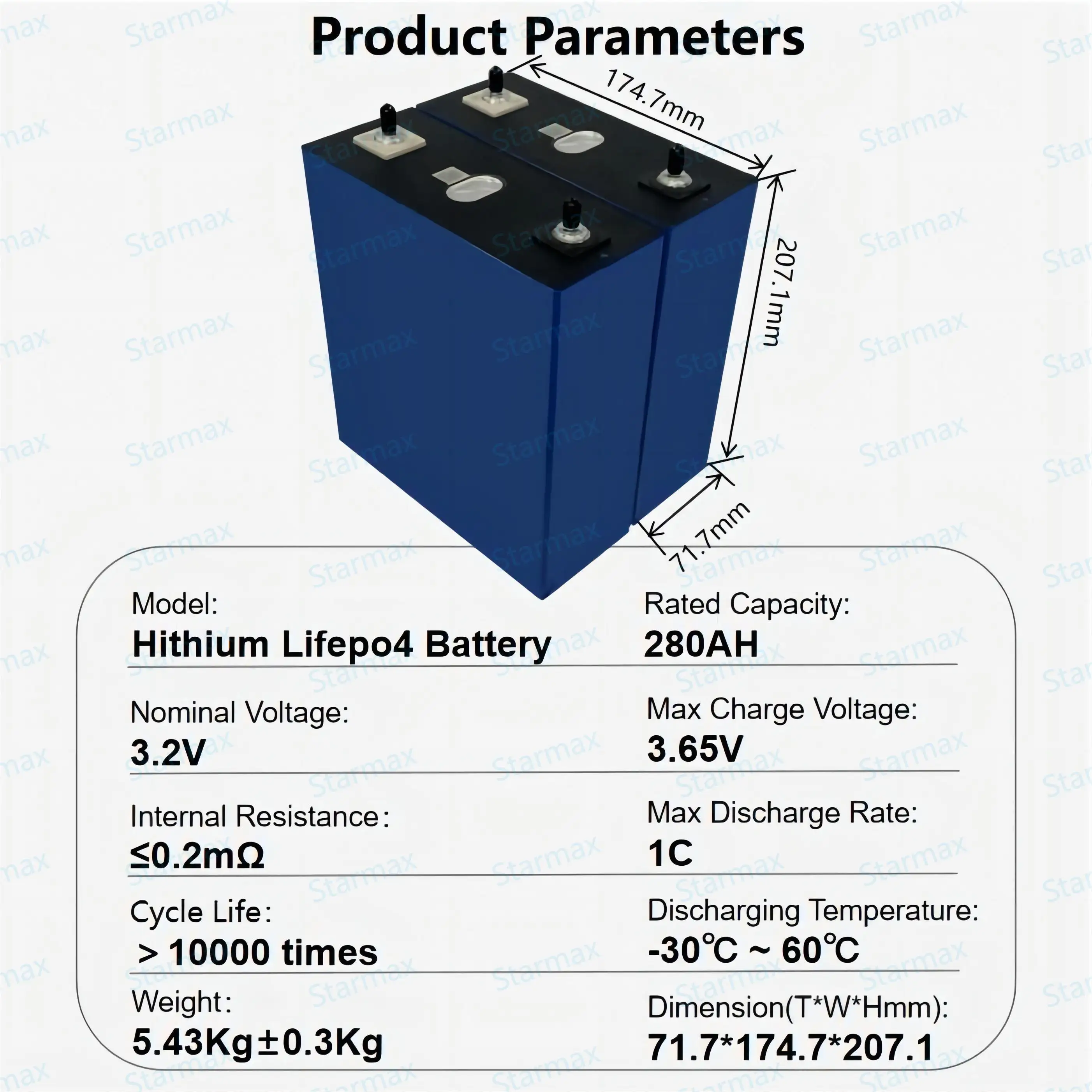 Литий-ионные батареи 3,2 В, 280 А/ч, Lifepo4
