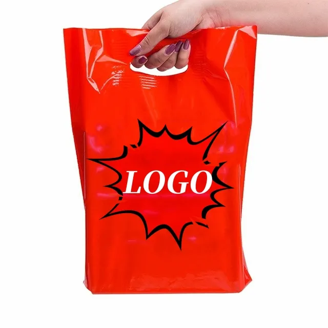 Logo baskı taşıyıcı hediye butik perakende plastik alışveriş özel kesim ile kulplu çanta kesim plastik HDPE LDPE kalınlığı