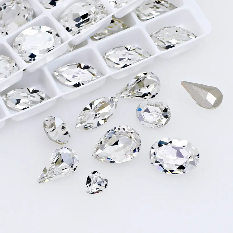 사용자 정의 K9 크리스탈 팬시 스톤 3D 네일 모조 다이아몬드 포인트 백 크리스탈 도매 네일 아트 보석 만들기를 위한 혼합 모양 크리스탈