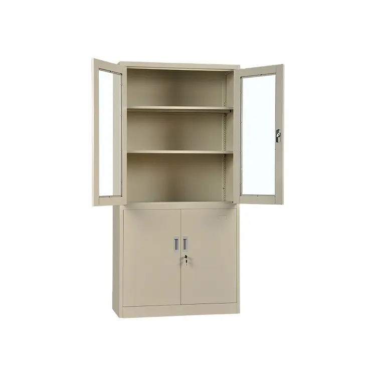 Armário de arquivo de aço para biblioteca de escritório, armário de arquivo com 2 portas giratórias de vidro, armário de armazenamento com fechadura, livro de grande venda