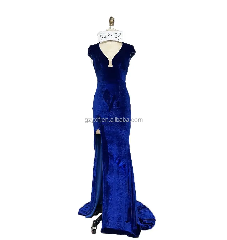 Royal Blue Sin mangas Hasta el suelo Satén Prom Elegante Vestidos largos de noche