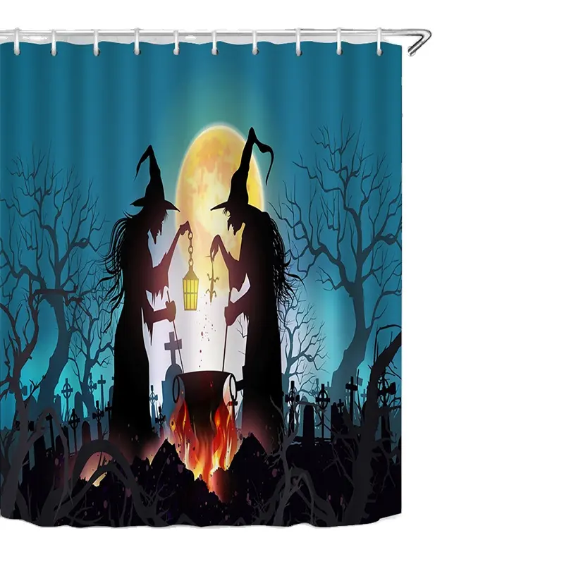 Rideau de douche moderne Halloween Sorcière Citrouille de haute qualité pour la décoration intérieure avec crochet Rideau de salle de bain en tissu polyester imperméable