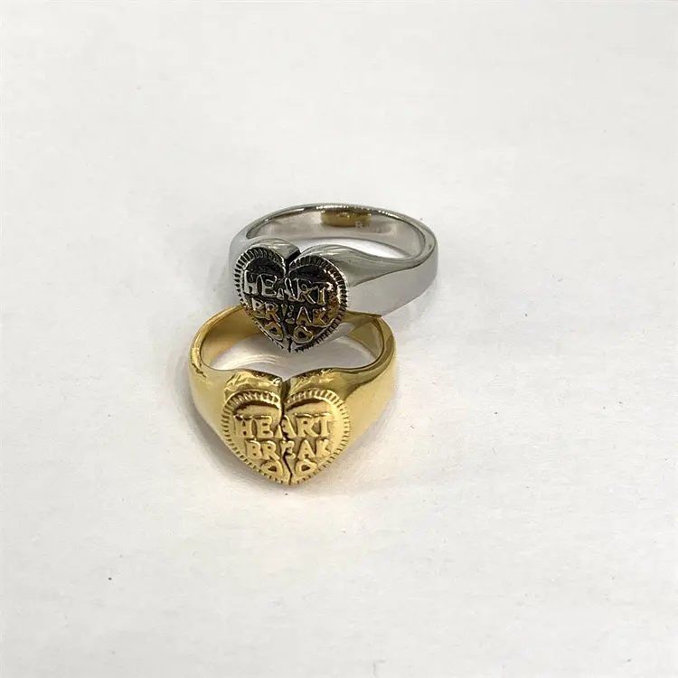 50% di moda con lettere di alta gioielleria cuore spezzato anello grande sconto pronto per la spedizione in acciaio inox anello cuore