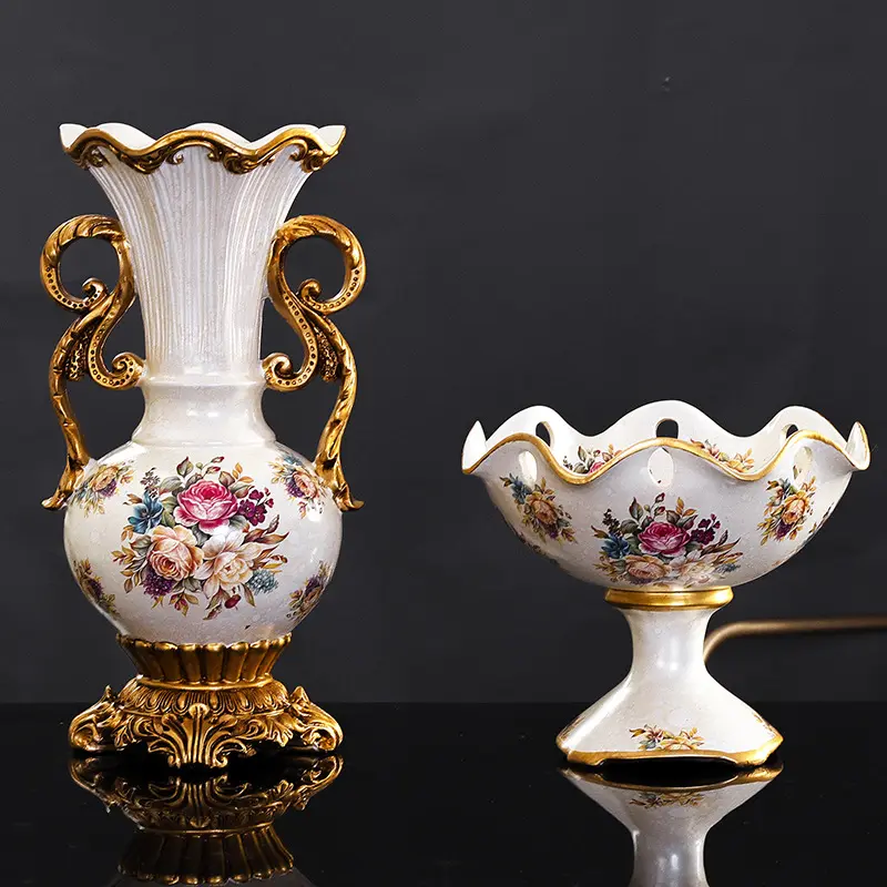 Kustom dekorasi indah mewah antik gaya Eropa Resin dekorasi stoples vas meja dengan pegangan