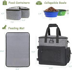 WOLT宠物旅行包套件，用于狗载体2个食物容器2个可折叠碗1个宠物用品必需品餐垫组织者