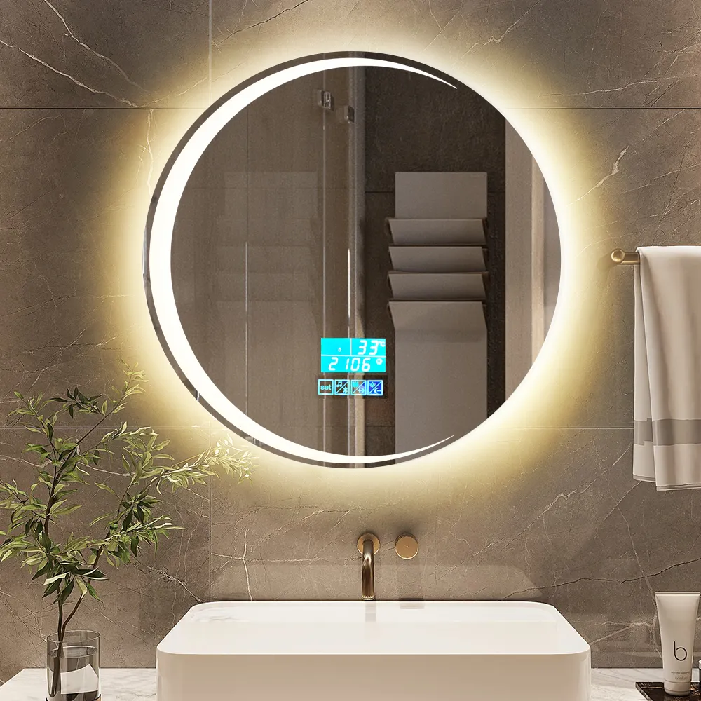 Xiaoke جديد الحائط مصابيح Led مستديرة الحمام الذكية اللمس مرآة مع الوقت رئيس بلوتوث