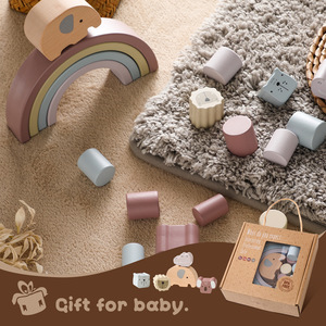 Hot Selling Animal <strong>Pattern</strong> Wooden Teething Colorful Teethers Baby Stacking Toys Non Toxic <strong>Building</strong> Stacker <strong>Blocks</strong> - Product Image 2