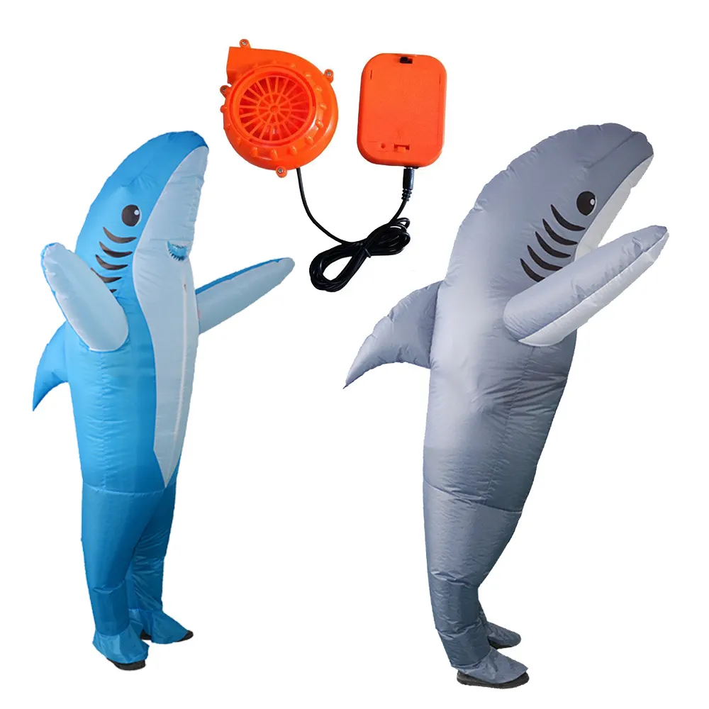 Komik parti yetişkin Cosplay mavi köpekbalığı tam vücut şişme kostümler özel hayvan tasarım cadılar bayramı karnaval maskot kostümleri
