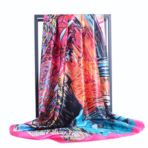 Özel yapılmış kadınlar güzel baskılı eşarp kare ipek saten hicap eşarp - Product Image 4
