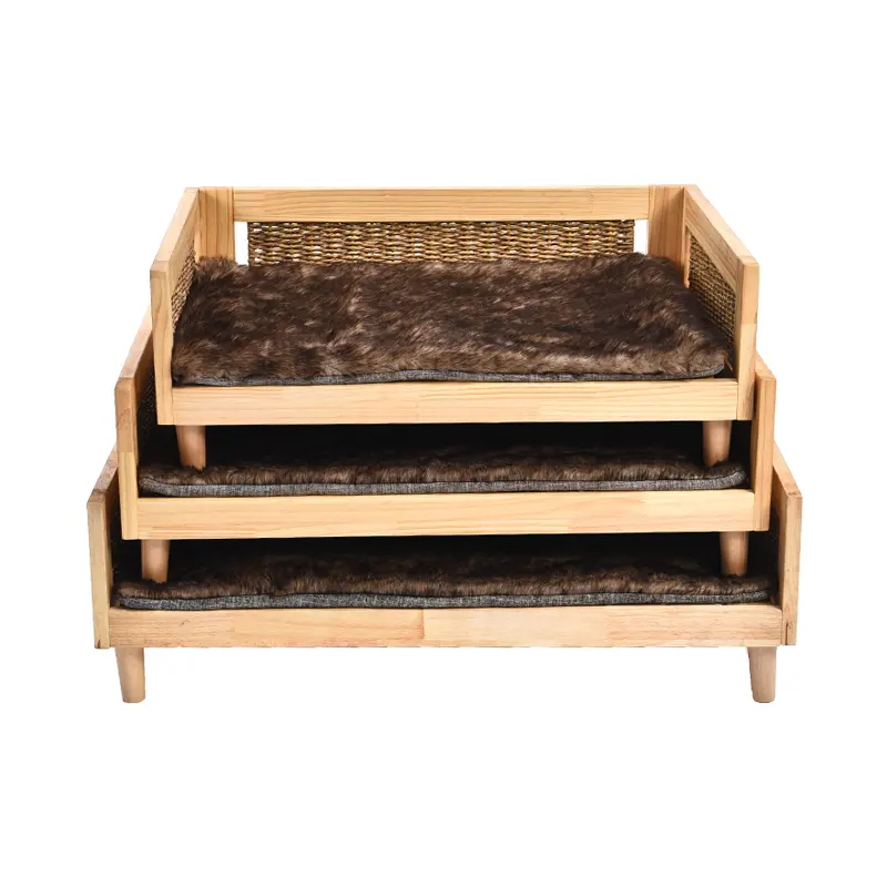 多機能ペット木製家具犬ソファベッドリムーバブル毛皮ベッド